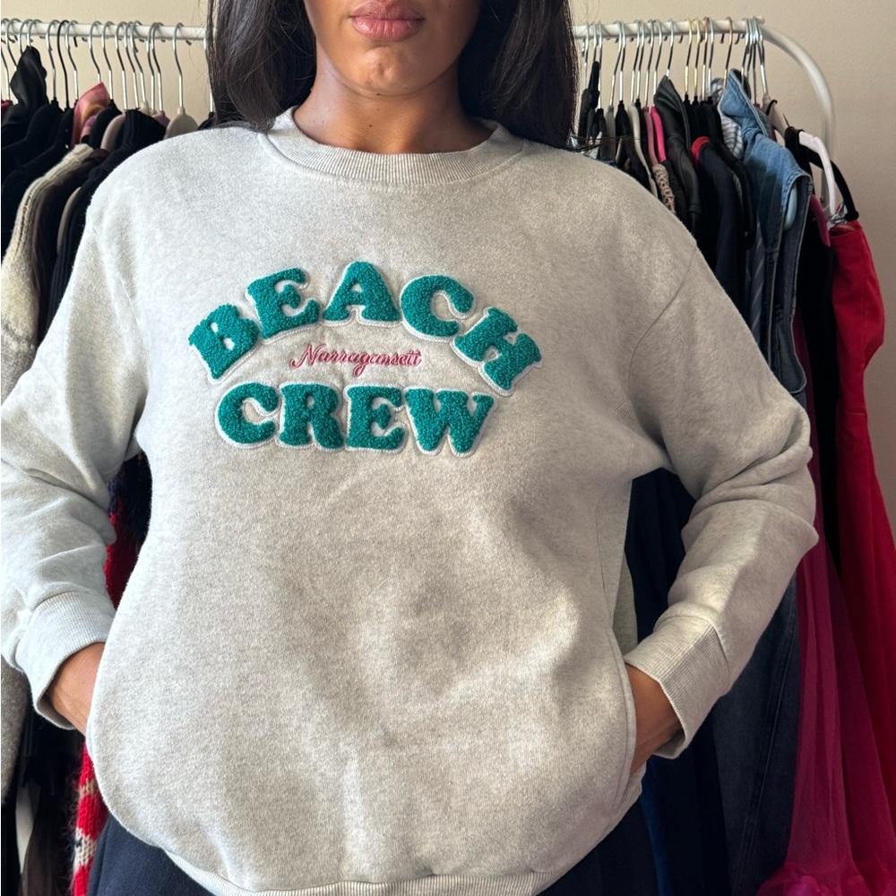 Grey 'Beach Crew' Embroidered Sweatshirt